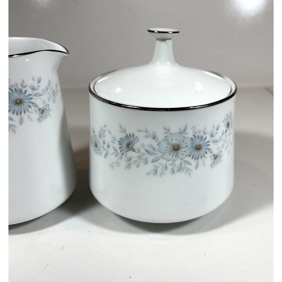 Noritake Japan Inverness Creamer & Sugar w/ Lid 6716 Platinum Rim Contemporary - Picture 2 of 8